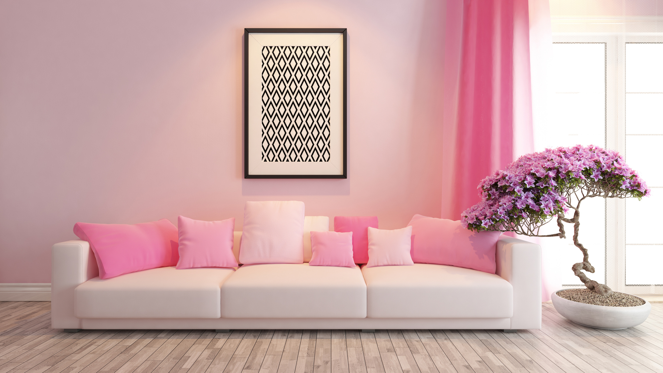 pink living room or saloon interior design rendering